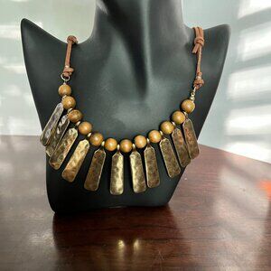 MAKARLON Gold Metal & Brown Bead Statement Necklace & Earring Set